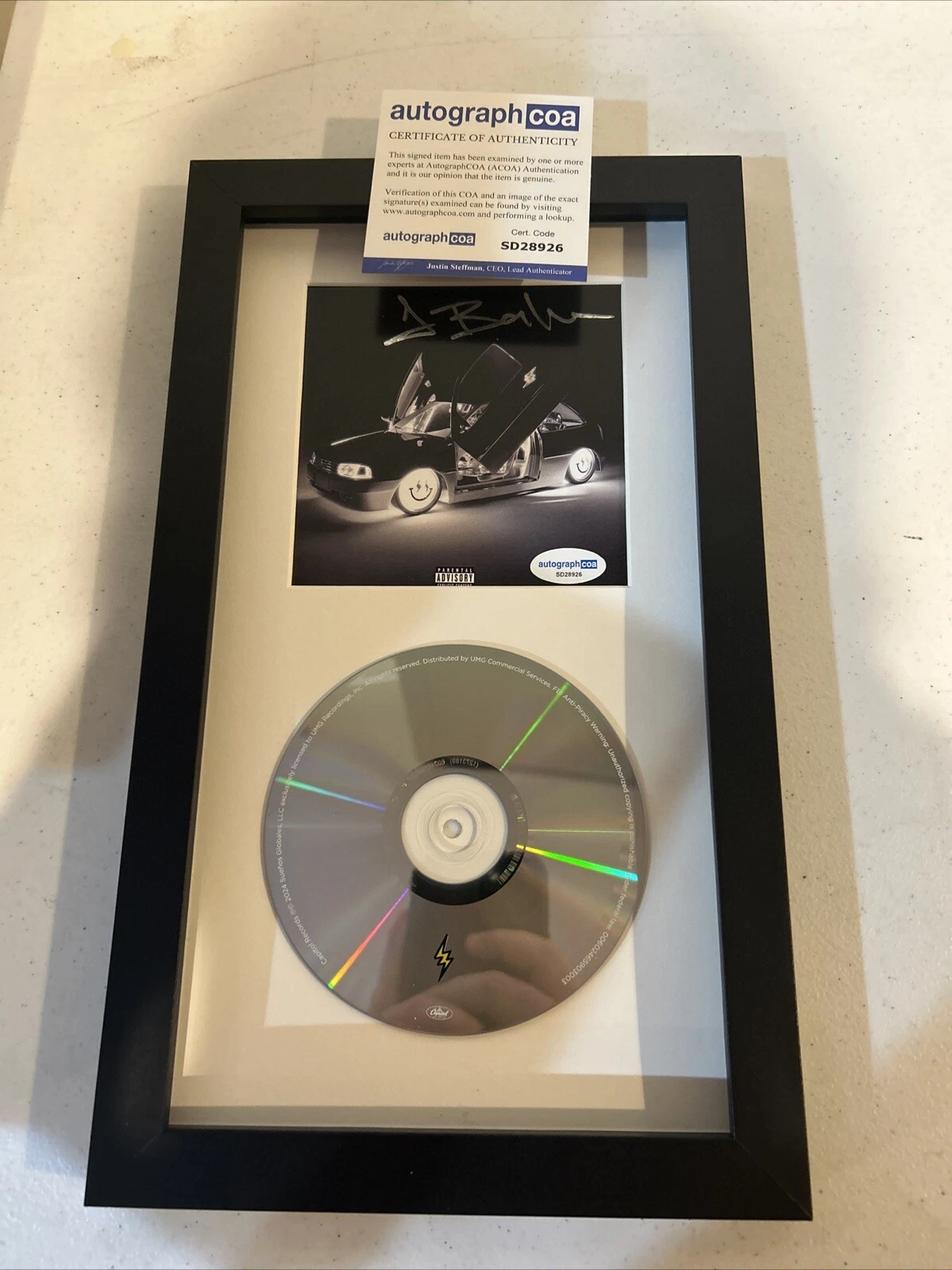 J BALVIN SIGNED AUTOGRAPH FRAMED CD DISPLAY ACOA RAYO LATIN STAR