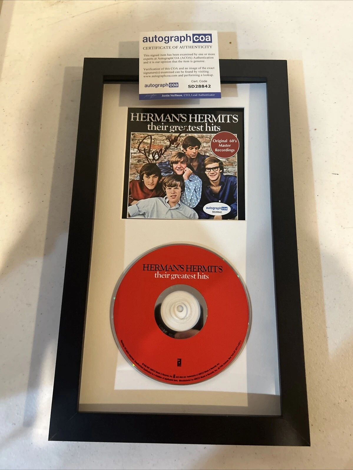 PETER NOONE SIGNED AUTOGRAPH FRAMED CD DISPLAY ACOA HERMANS HERMITS ALBUM