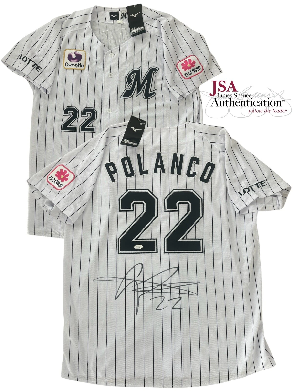 Gregory Polanco Signed Chiba Lotte Marines #22 Authentic Jersey JSA Japan NPB