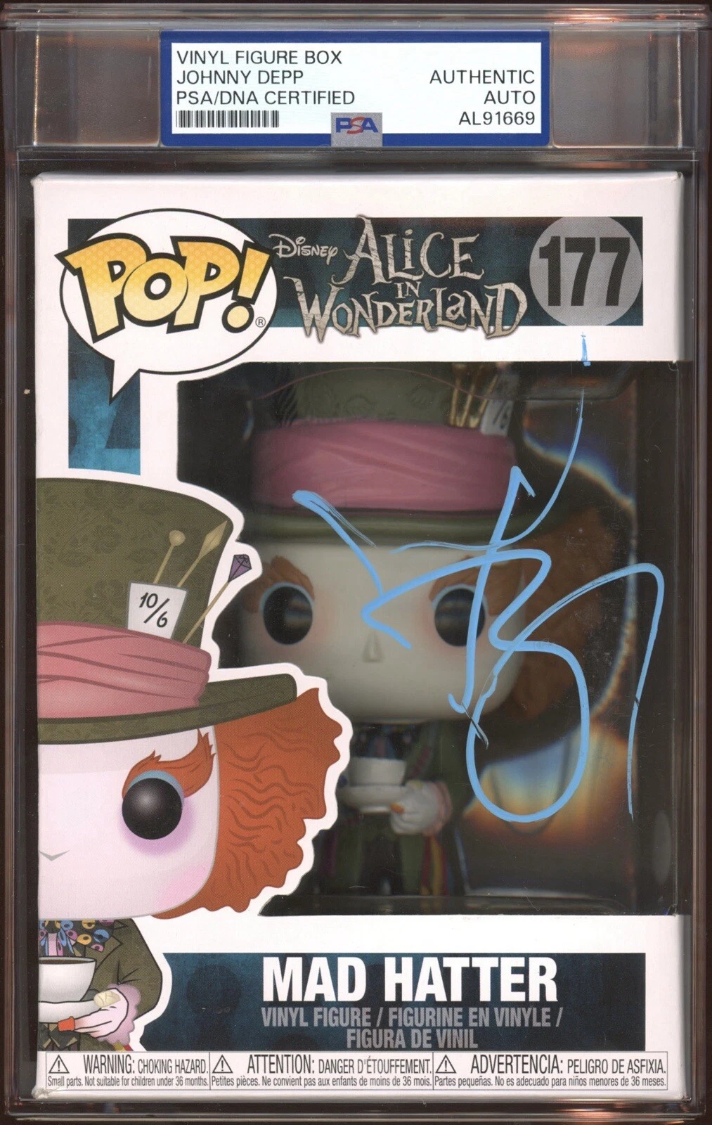 Johnny Depp Signed Mad Hatter Alice in Wonderland Funko Pop 177 Psa Encapsulated