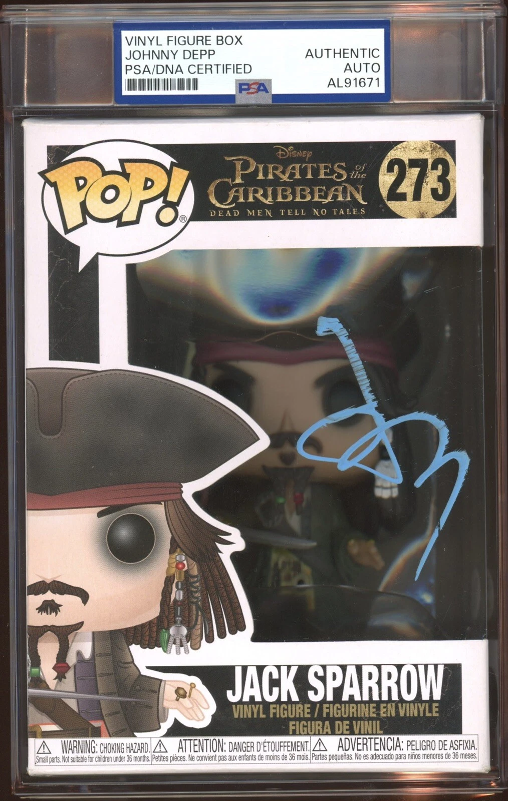 Johnny Depp Signed Jack Sparrow Pirates of the Caribbean Funko Pop 273 Psa Encap
