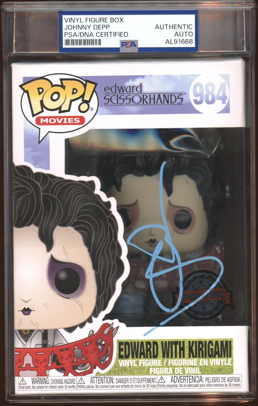Johnny Depp Signed Edward Scissorhands Special Edition Funko Pop #984 Psa Encap