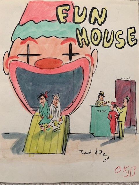 TED KEY SIGNED ORIGINAL 1950's COLOR ARTWORK FUN HOUSE HAZEL CARTOONIST