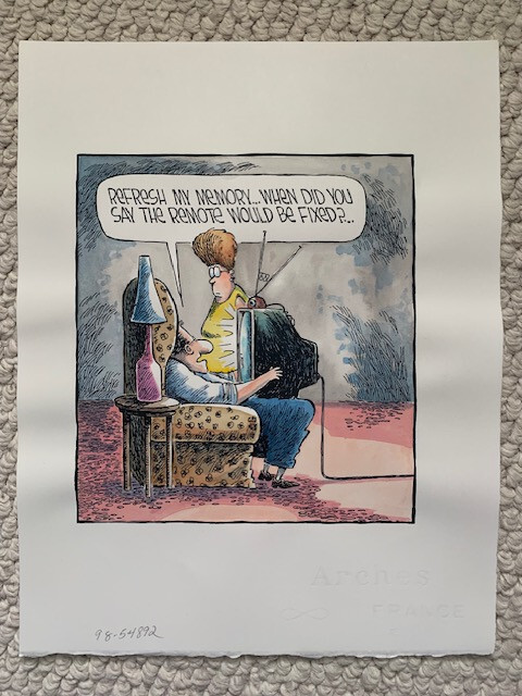 DAVE COVERLY SIGNED COLOR ORIGINAL SPEED BUMP PEN+INK ARTWORK+BONUS TV REMOTE