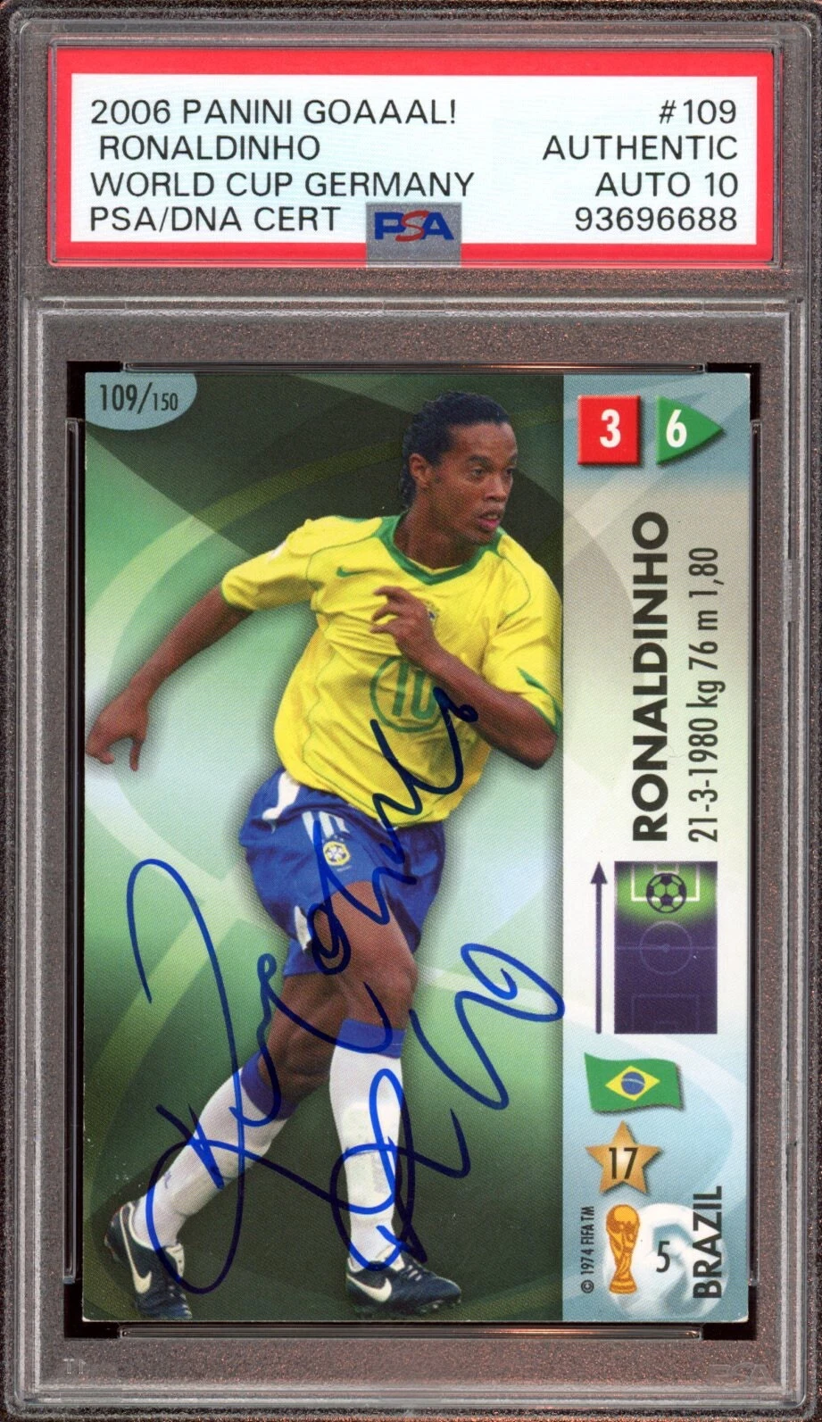 2006 Panini Goaaal! #106 Ronaldinho Signed World Cup Card Psa GEM MINT 10 AUTO