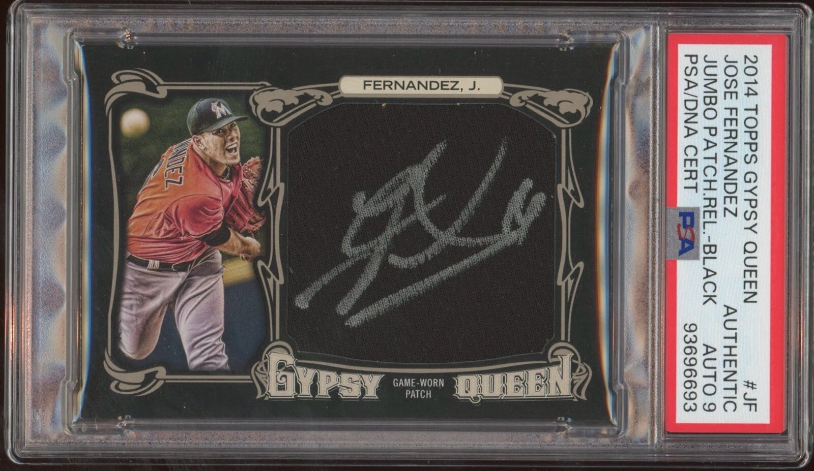 2014 Topps Gypsy Queen #JF Jose Fernandez Jumbo Patch Relic /25 Psa MINT 9 AUTO