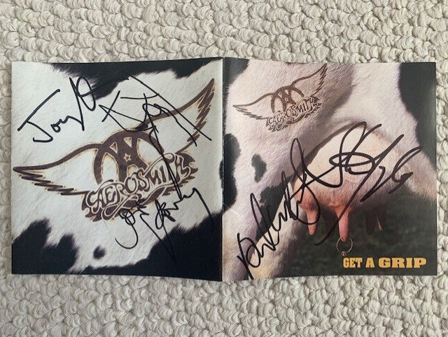 AEROSMITH HAND SIGNED GET A GRIP CD ALL 5 SIGNED RARE JSA LETTER COLLECTIBLE MEMORABILIA