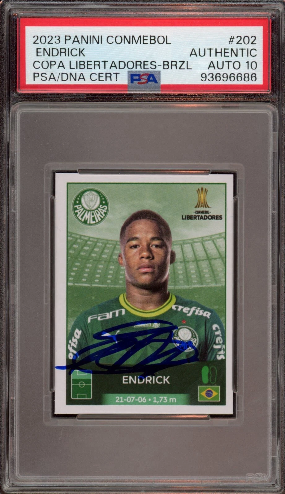 2023 Panini Conmebol #202 Endrick Signed Copa Libertadores RC Psa GEM MT 10 AUTO