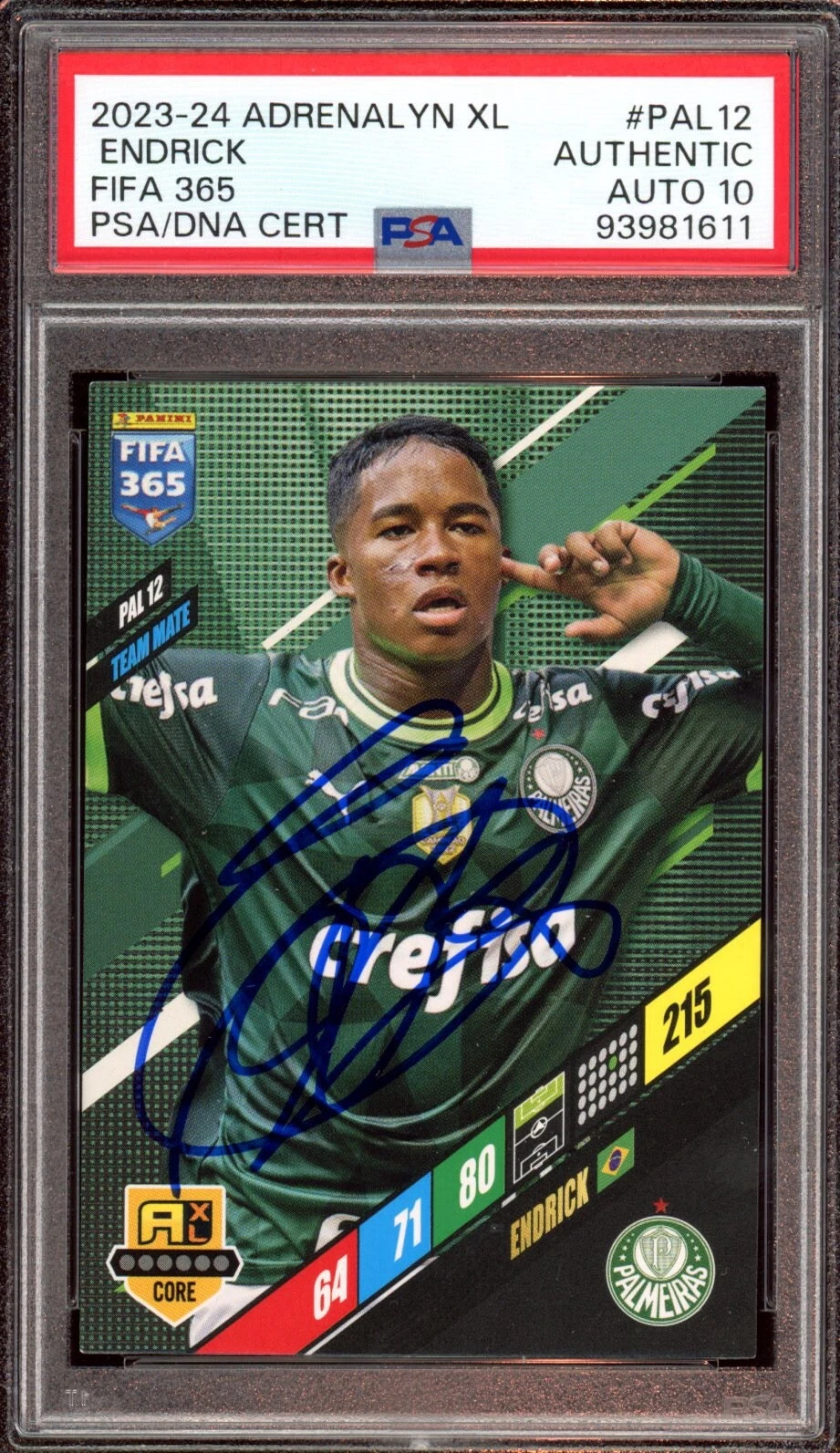 2023-24 Adrenalyn XL #PAL12 Endrick Signed FIFA 365 Rookie Psa GEM MT 10 AUTO RC
