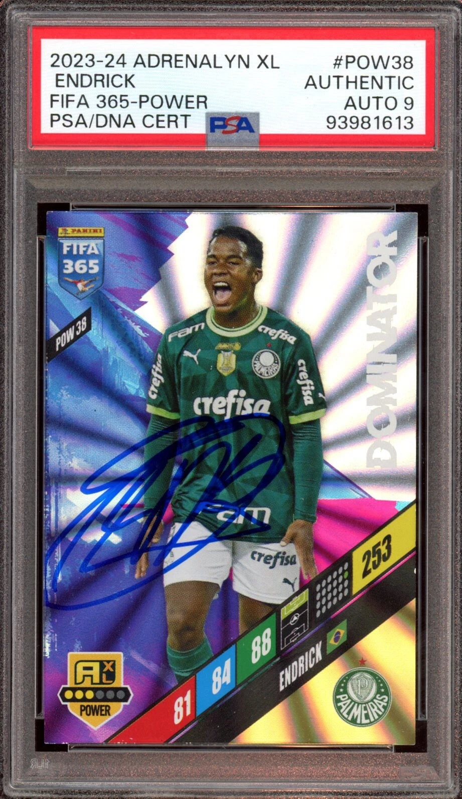 2023-24 Adrenalyn XL #POW38 Endrick Signed FIFA 365 Power Rookie Psa MINT 9 AUTO