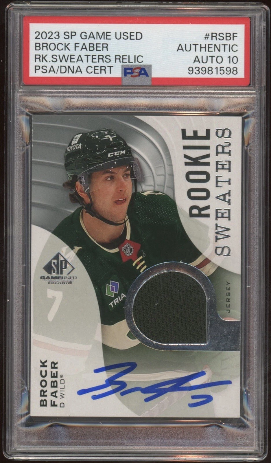 2023 SP Game Used #RSBF Brock Faber Rookie Sweaters Relic Psa GEM MT 10 AUTO RC