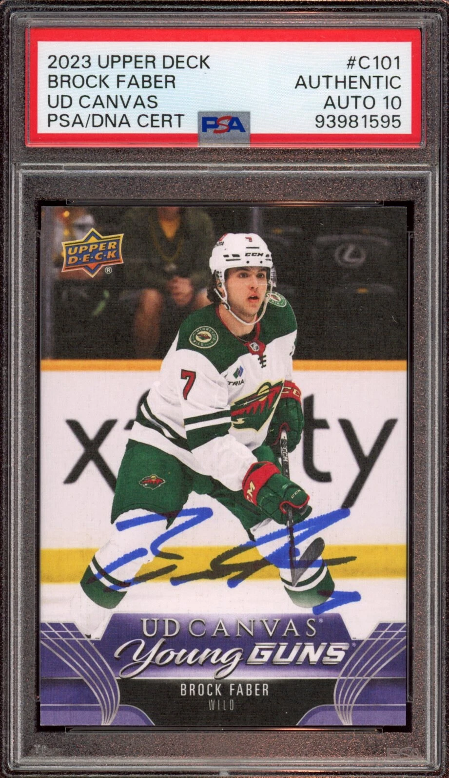 2023 Upper Deck #C101 Brock Faber Young Guns Canvas Rookie Psa GEM MT 10 AUTO RC