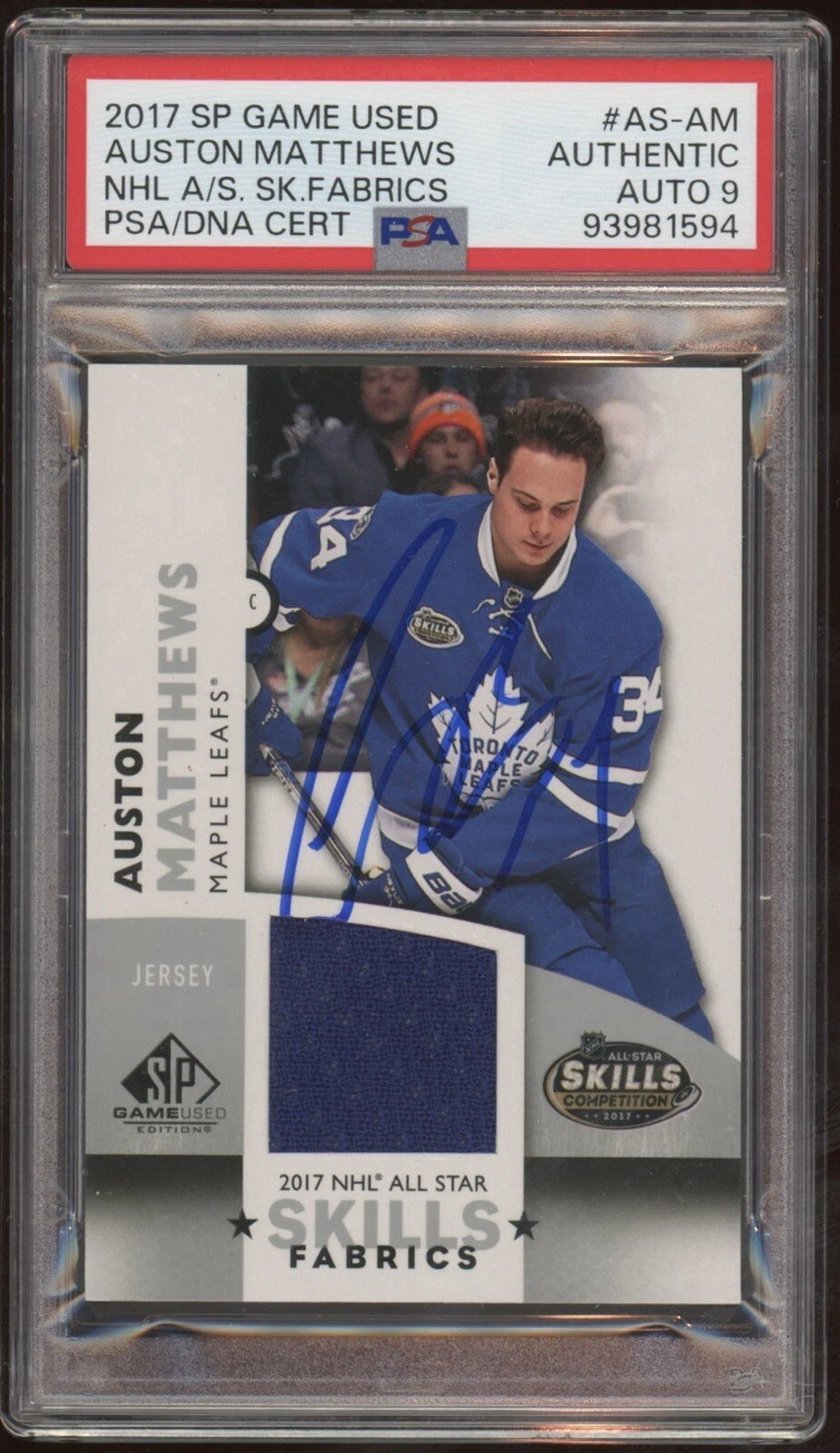 2017 SP Game Used #AS-AM Auston Matthews Rookie All Star Relic Psa MINT 9 AUTO