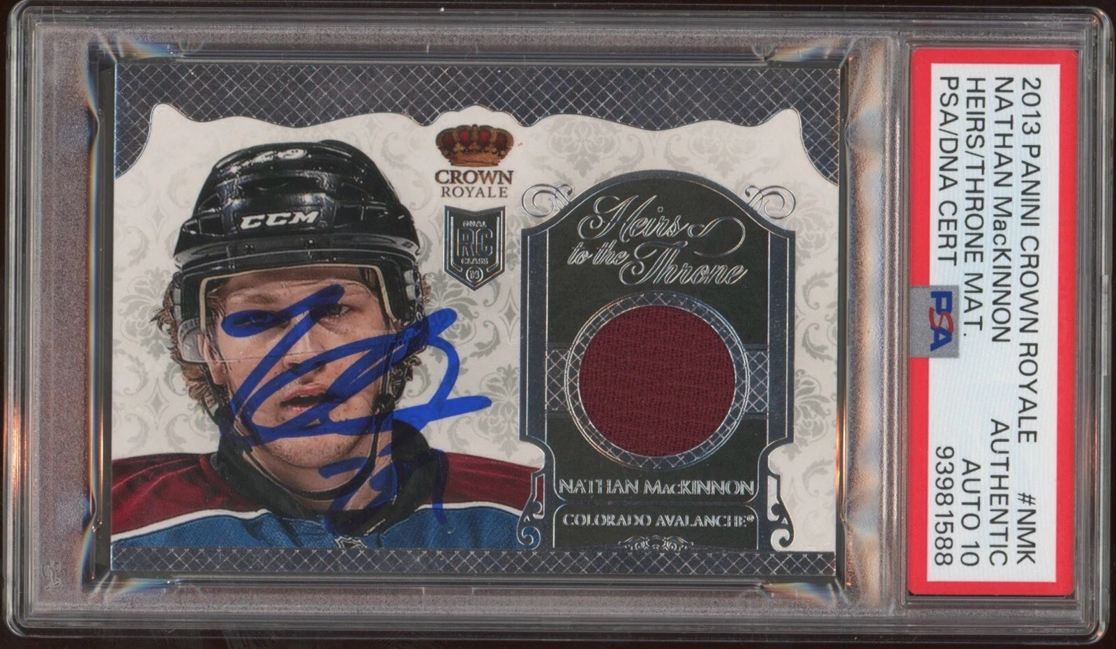2013 Panini Crown Royale Nathan MacKinnon Rookie Throne Relic Psa GEM MT 10 AUTO