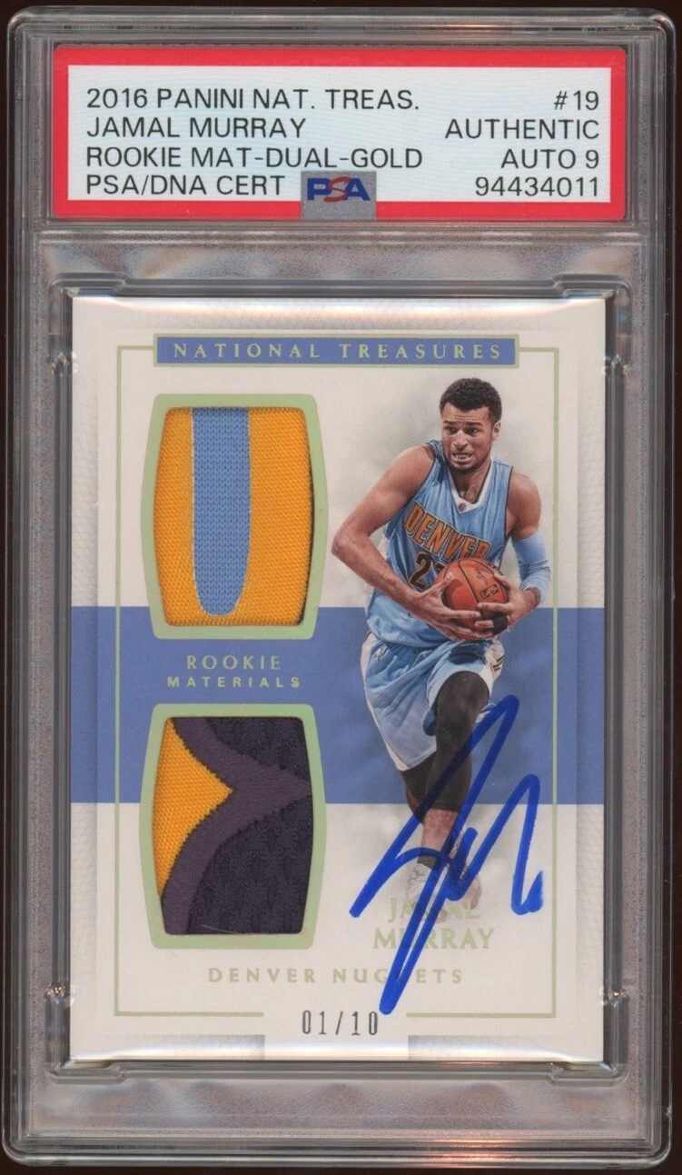 2016 National Treasures Jamal Murray Rookie Dual Mat Gold /10 Psa MINT 9 AUTO RC
