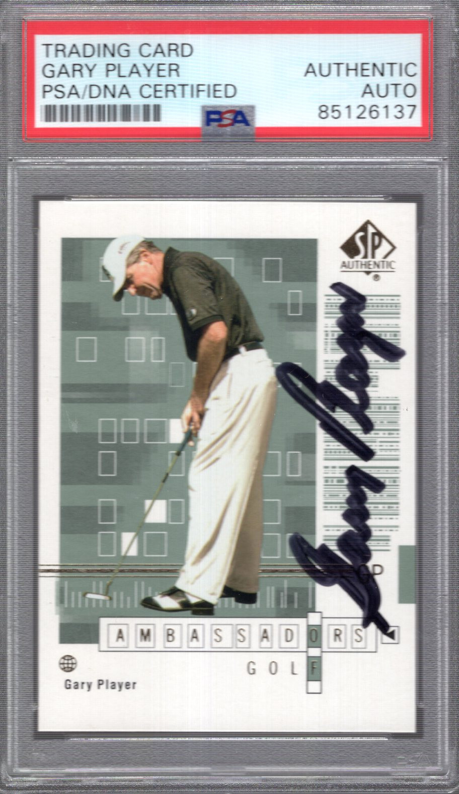 GARY PLAYER HAND SIGNED 2002 UPPER DECK SP TRADING CARD PSA SLABBED