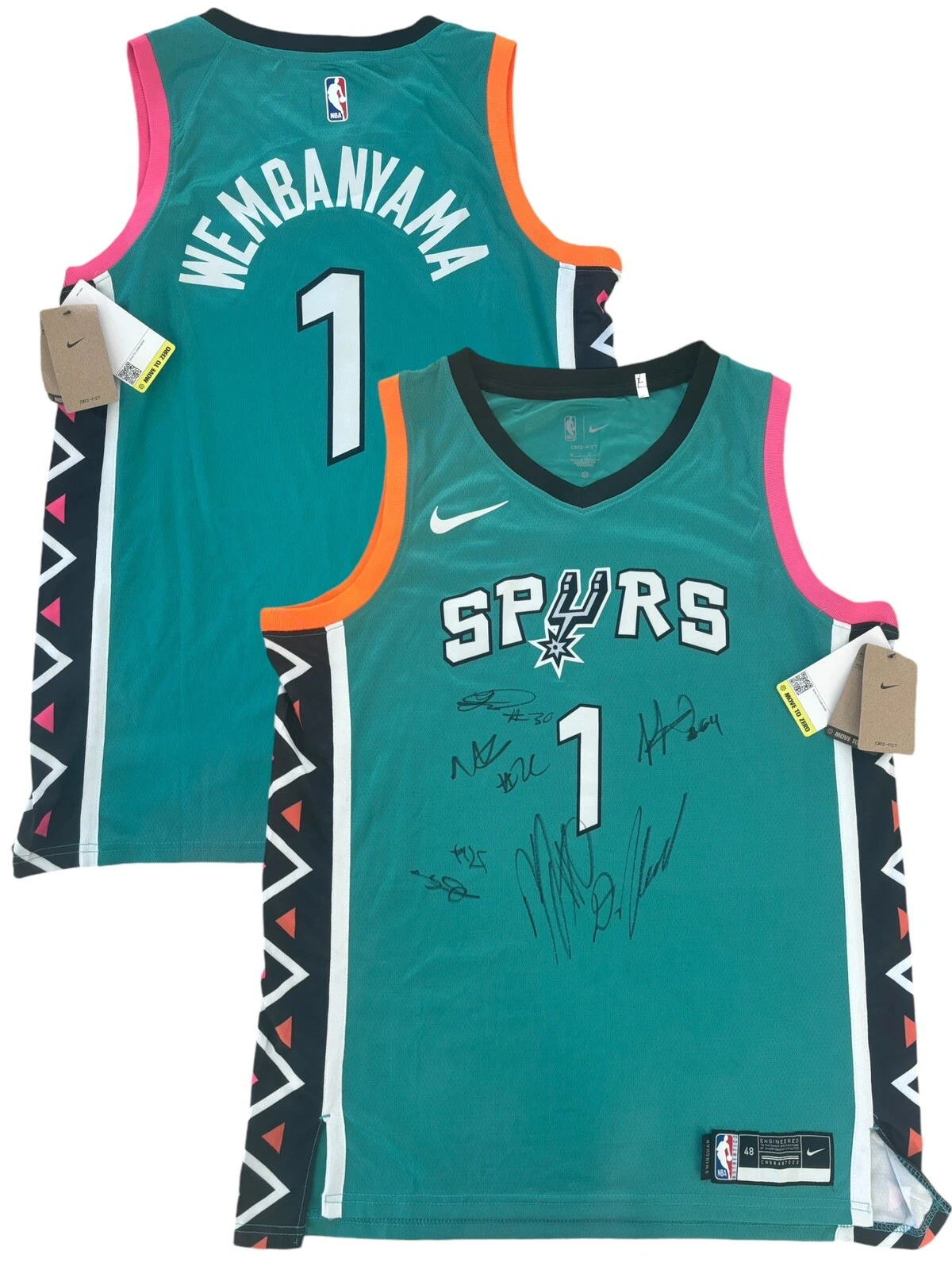 2024-2025 San Antonio Spurs Signed Nike Team #1 Jersey 6 AUTOS Keldon Vassell +