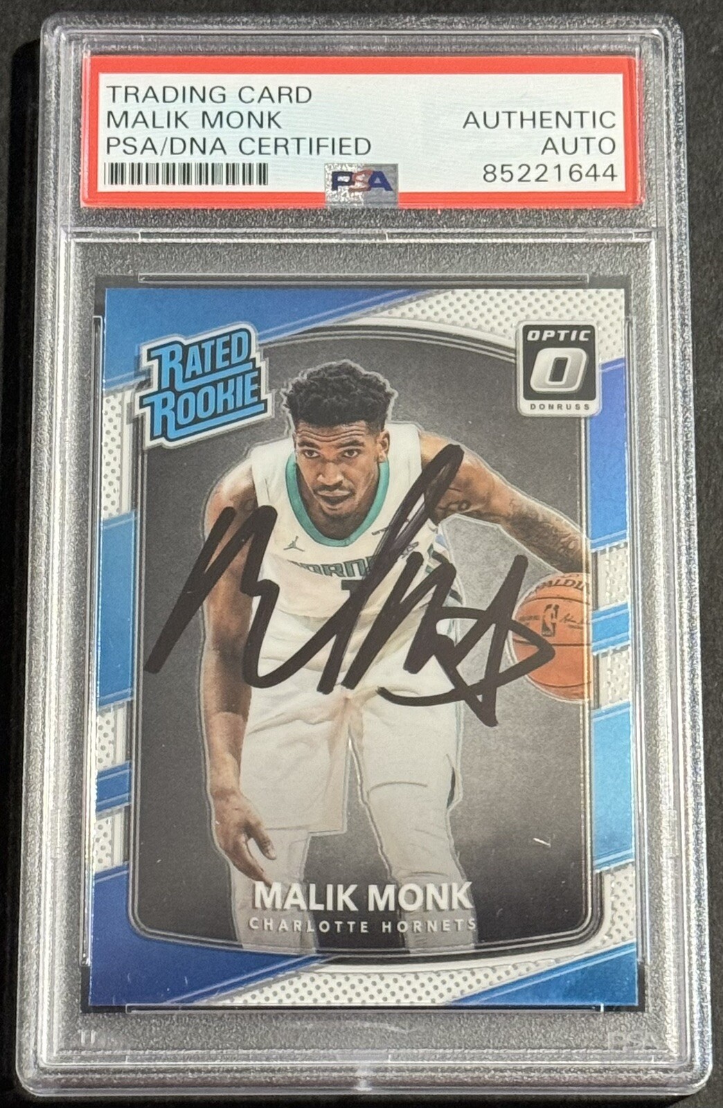 Malik Monk Signed 2017-18 Donruss Optic Rookie Card Hornets PSA/DNA Slabbed