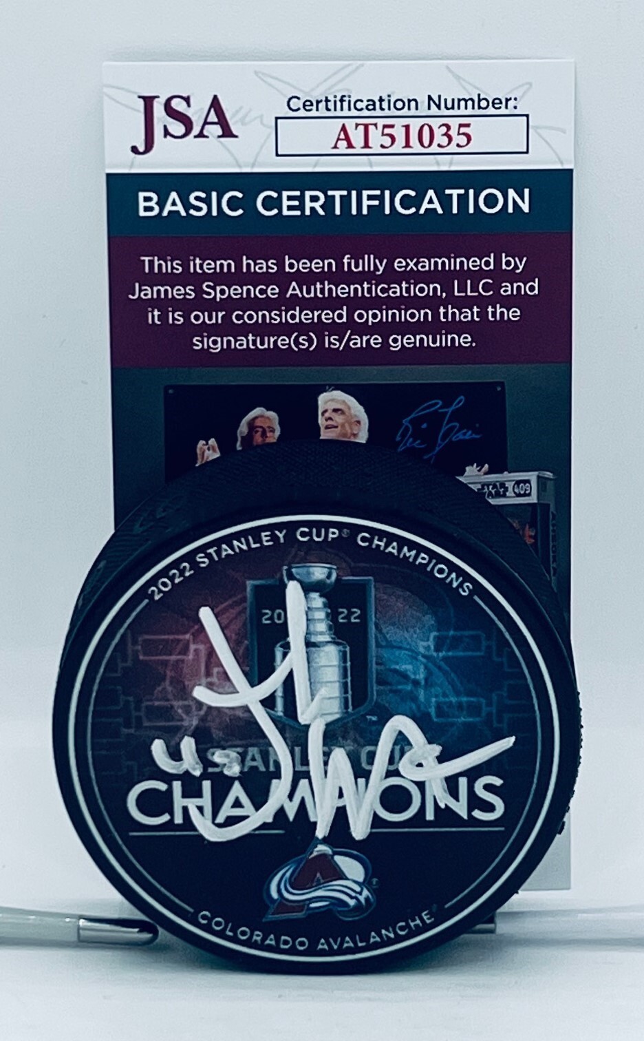 Josh Manson signed Colorado Avalanche 2022 Stanley Cup Champs Puck JSA