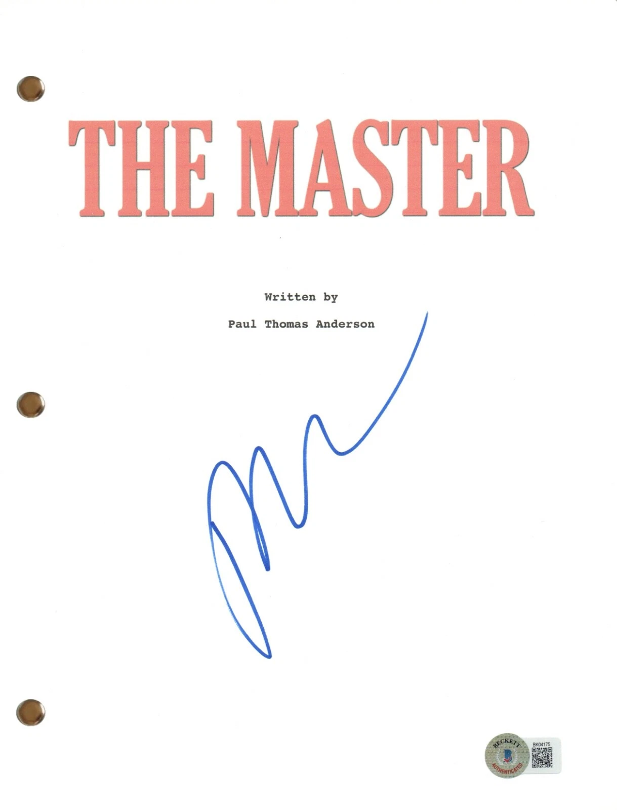 Paul Thomas Anderson THE MASTER Signed Autograph Movie Script Screenplay BAS COA