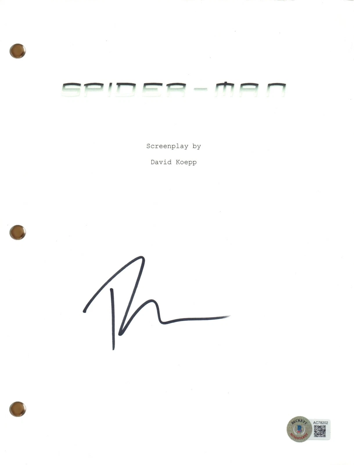 TOBEY MAGUIRE SPIDER-MAN SIGNED AUTOGRAPHED FULL MOVIE SCRIPT SCREENPLAY BAS COA COLLECTIBLE MEMORABILIA