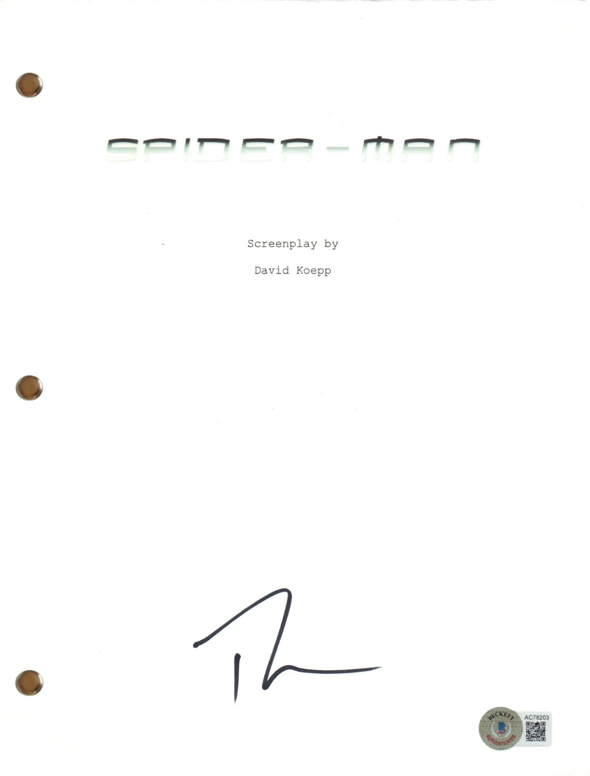 TOBEY MAGUIRE SPIDER-MAN SIGNED AUTOGRAPHED FULL MOVIE SCRIPT SCREENPLAY BAS COA COLLECTIBLE MEMORABILIA
