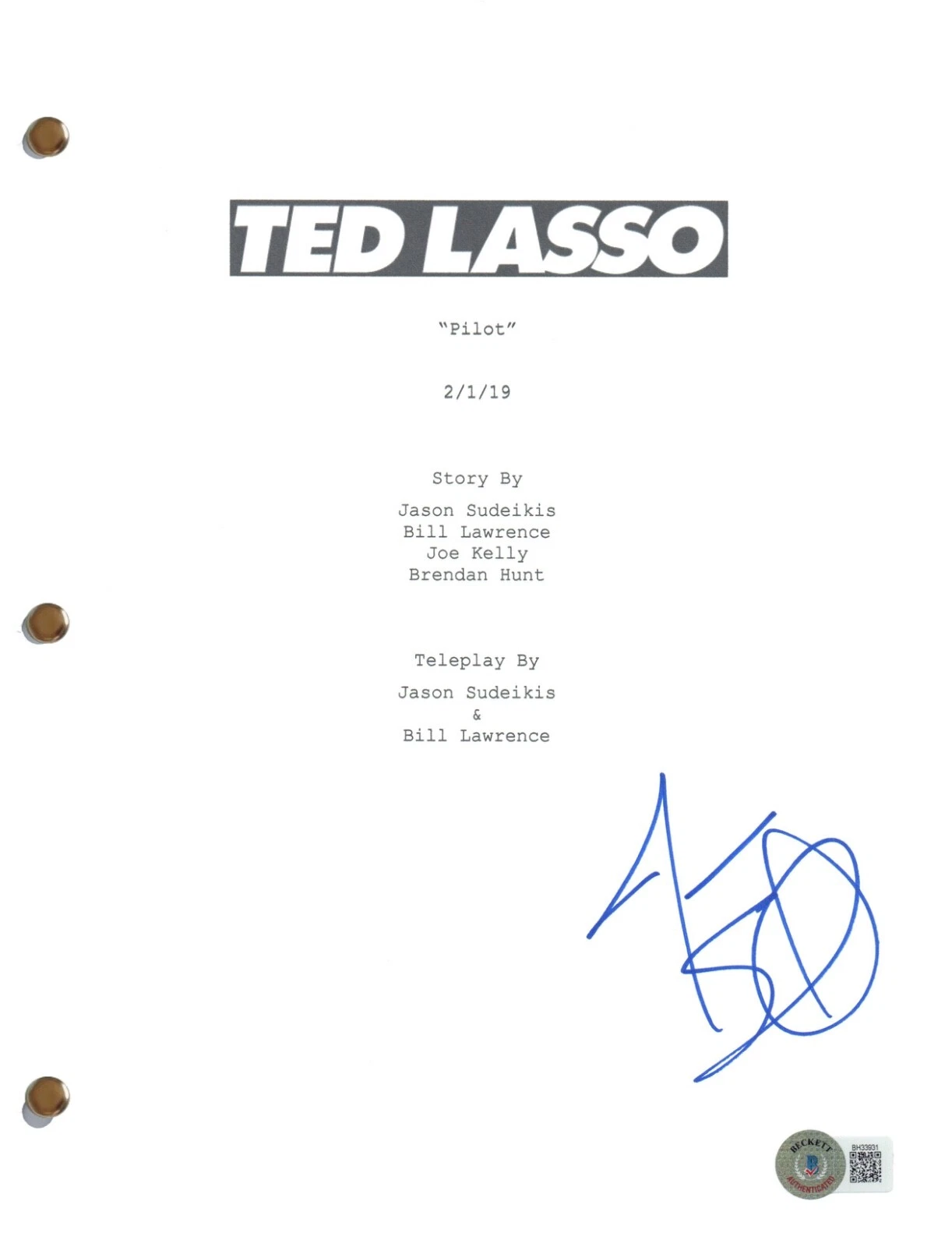 Jason Sudeikis TED LASSO Signed Autograph Pilot Episode Script Screenplay BAS