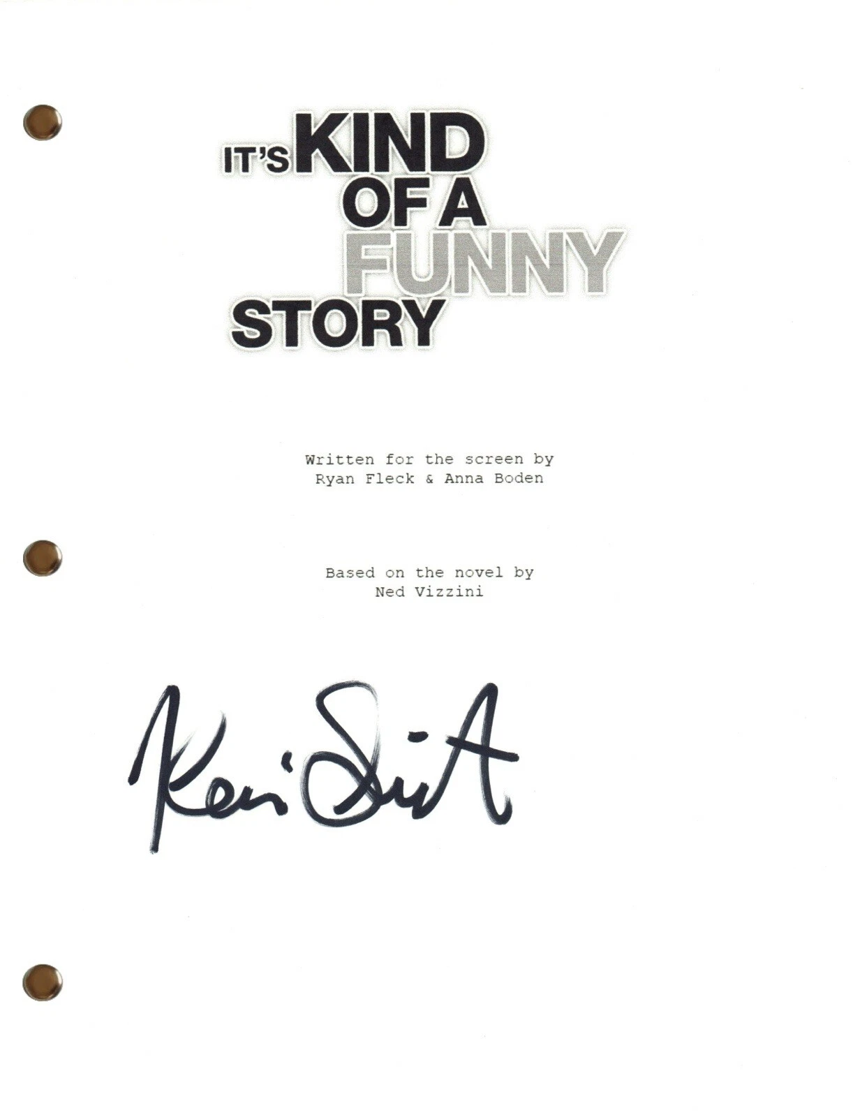 Keir Gilchrist Signed Autograph IT'S KIND OF A FUNNY STORY Full Movie Script COA