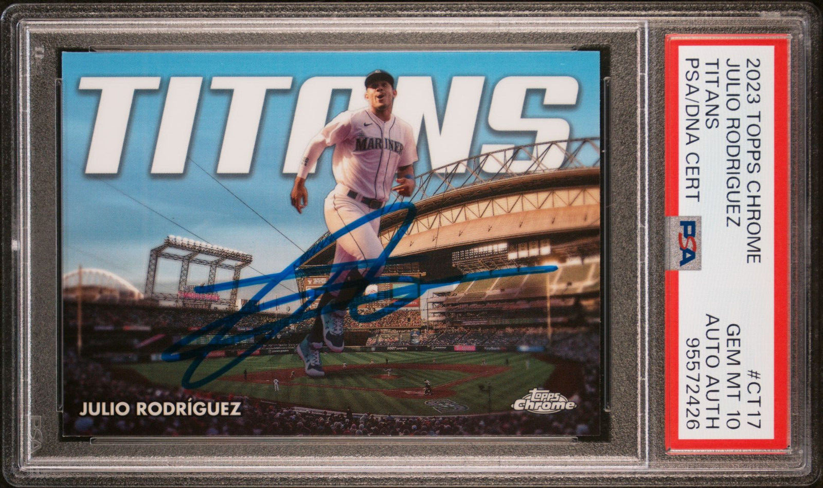 Julio Rodriguez Signed 2023 Topps Chrome Topps Chrome Titans Update #CT17 PSA 10