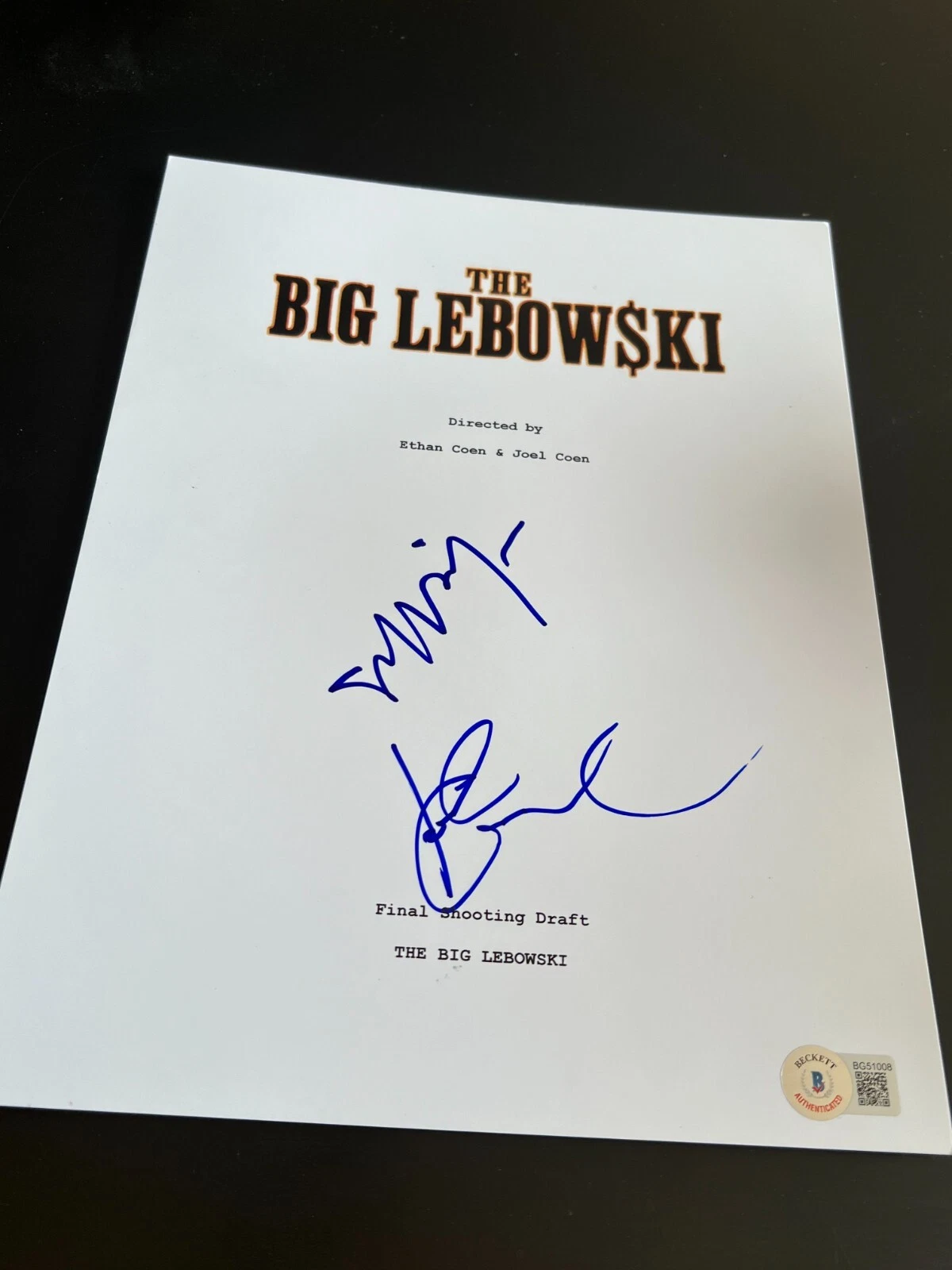 JEFF BRIDGES JOHN GOODMAN SIGNED MOVIE SCRIPT THE BIG LEBOWSKI BECKETT BAS COA E