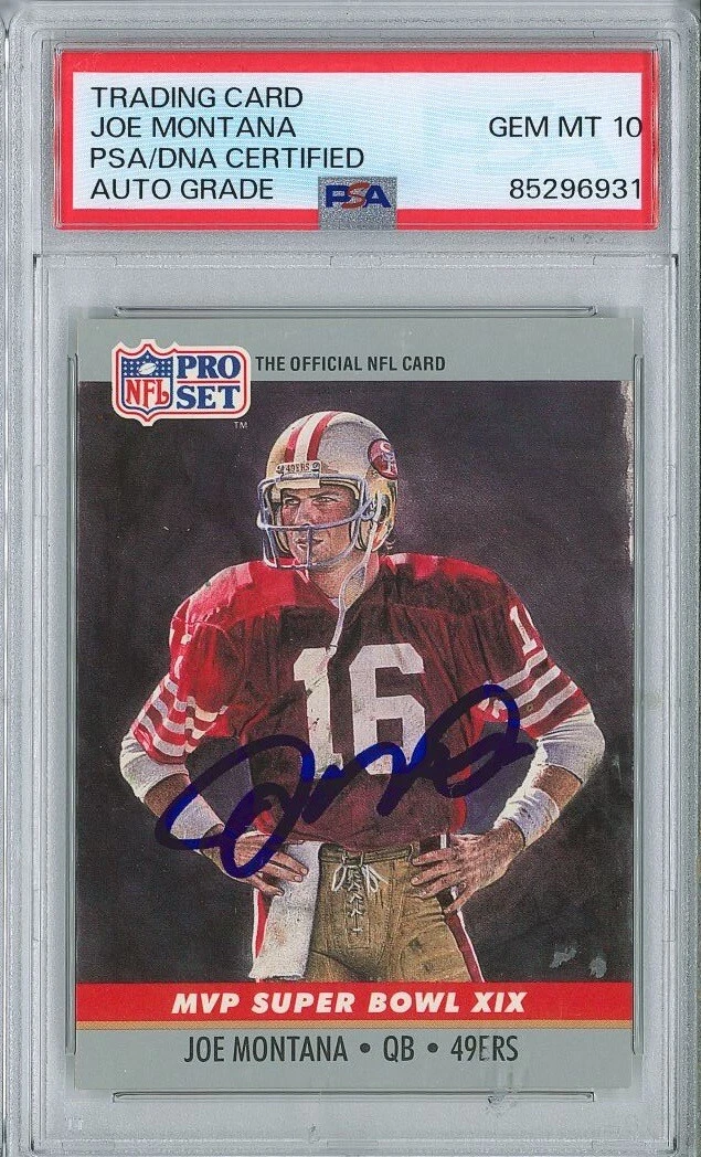 Joe Montana Signed 1990 Pro Set #19 Super Bowl XIX PSA 85296931 GM MT 10 AUTO