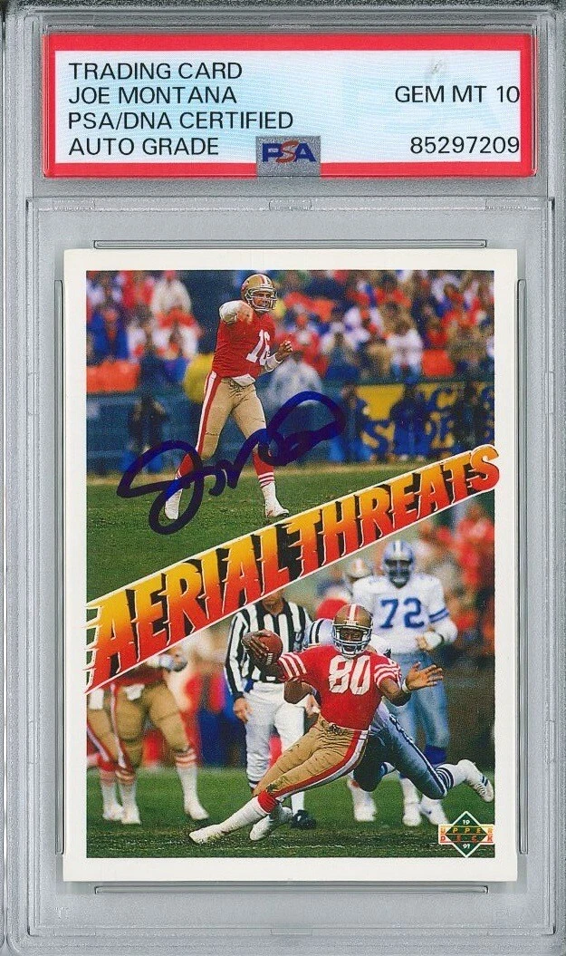 Joe Montana Signed 1991 Upper Deck #35 Aerial Threats PSA 85297209 GM MT 10 AUTO