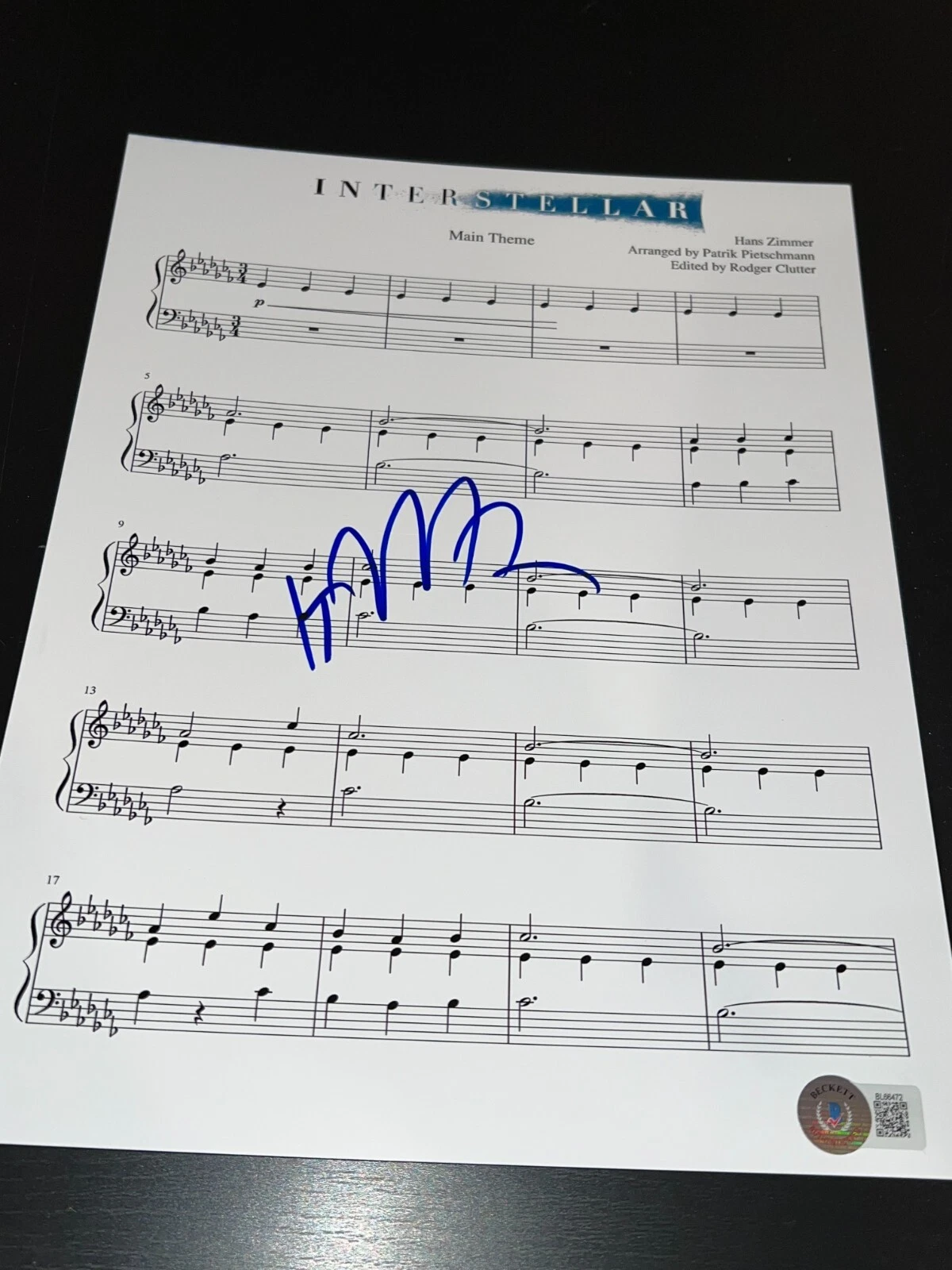 HANS ZIMMER SIGNED AUTOGRAPH SHEET MUSIC INTERSTELLAR BECKETT BAS AUTO D COA