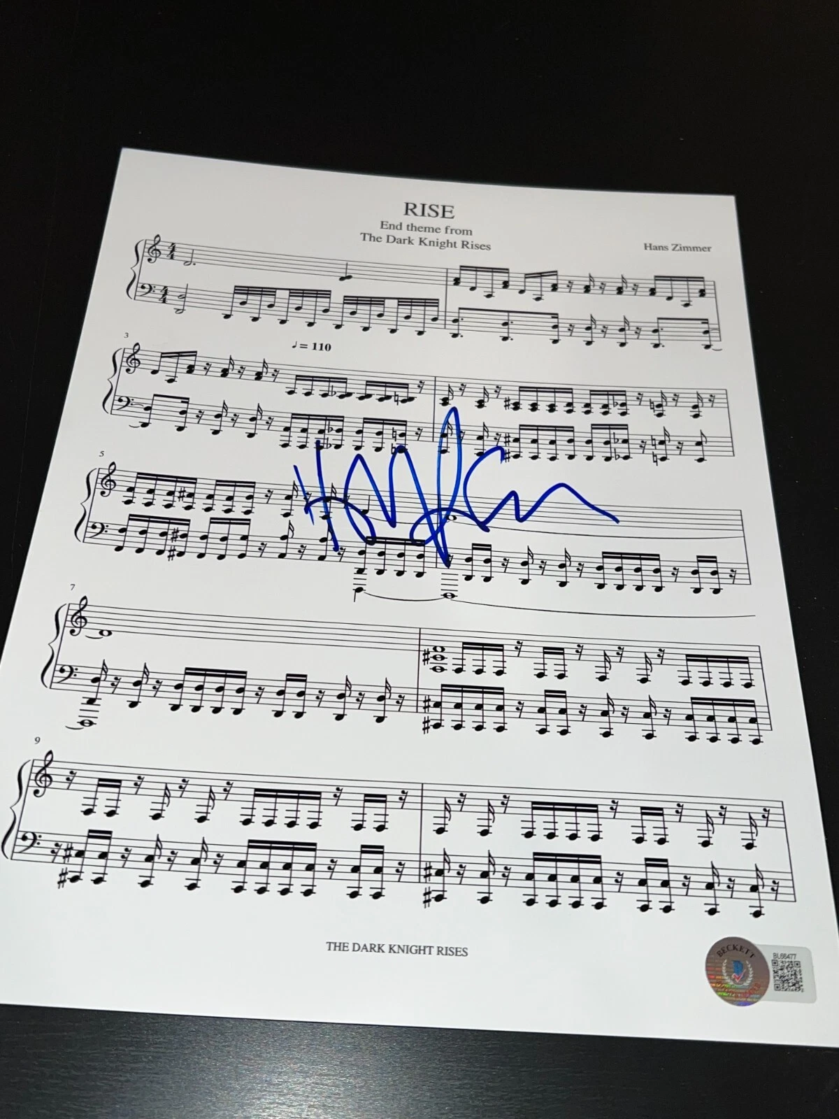 HANS ZIMMER SIGNED AUTOGRAPH SHEET MUSIC DARK KNIGHT BATMAN BECKETT BAS AUTO X2