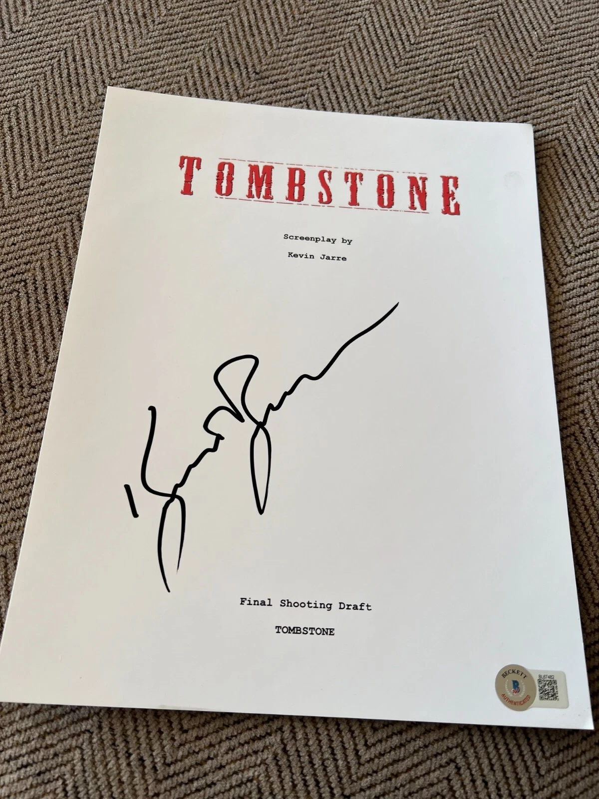 KURT RUSSELL SIGNED AUTOGRAPH MOVIE SCRIPT TOMBSTONE BECKETT BAS AUTO COA D