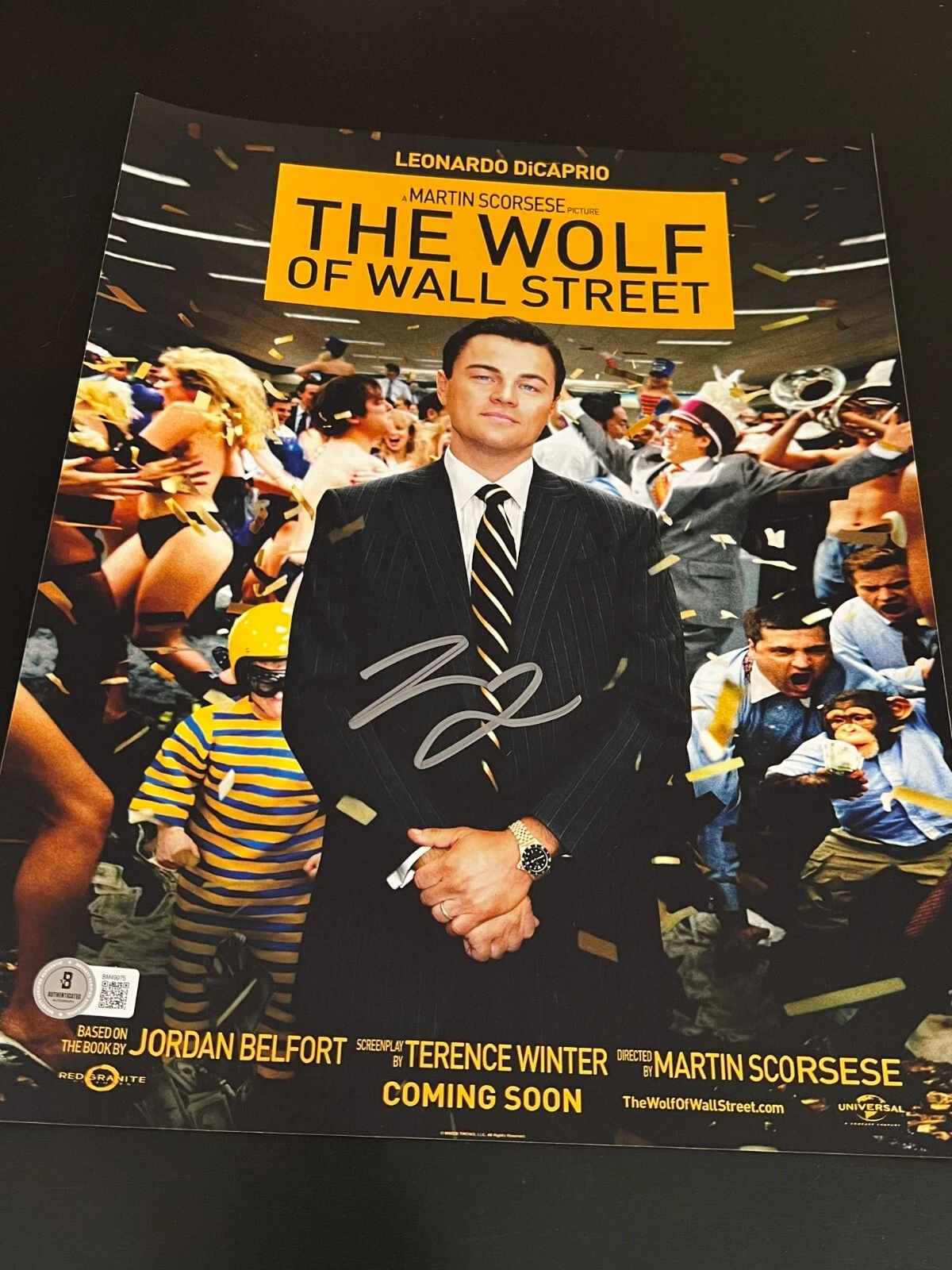 LEONARDO DICAPRIO SIGNED 11X14 POSTER PHOTO WOLF OF WALL STREET BECKETT BAS E
