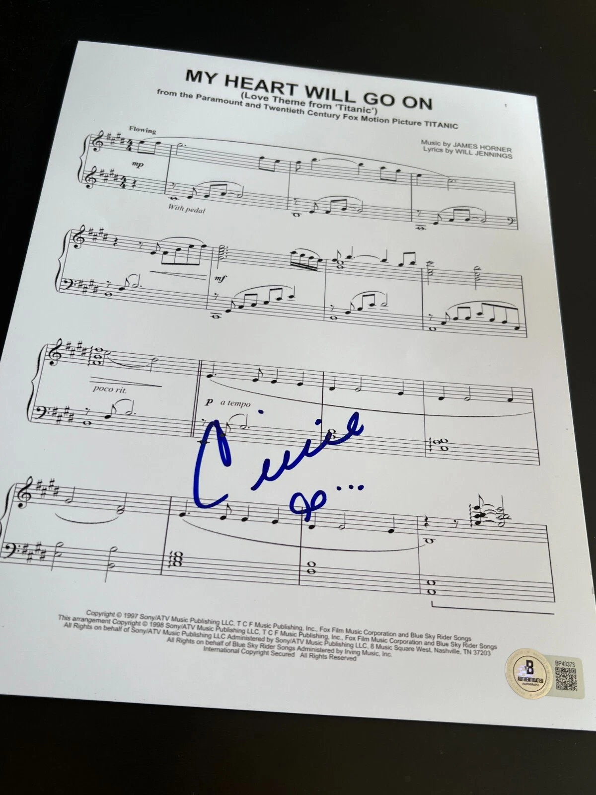 CELINE DION SIGNED AUTOGRAPH SHEET MUSIC MY HEART WILL GO BECKETT BAS COA D
