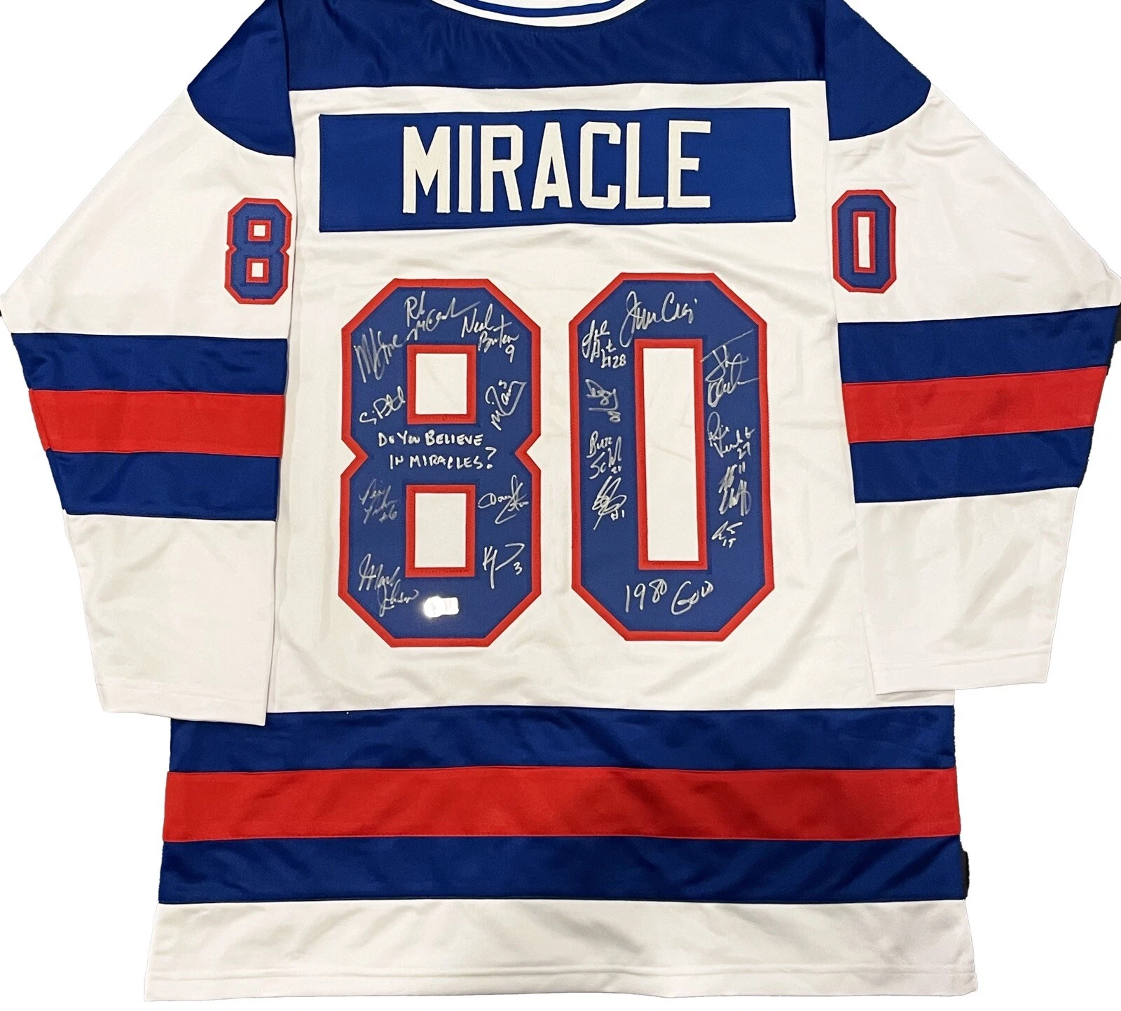 1980 US OLYMPIC HOCKEY TEAM SIGNED JERSEY BAS MIRACLE ON ICE X18 W/ INSC’S COLLECTIBLE MEMORABILIA