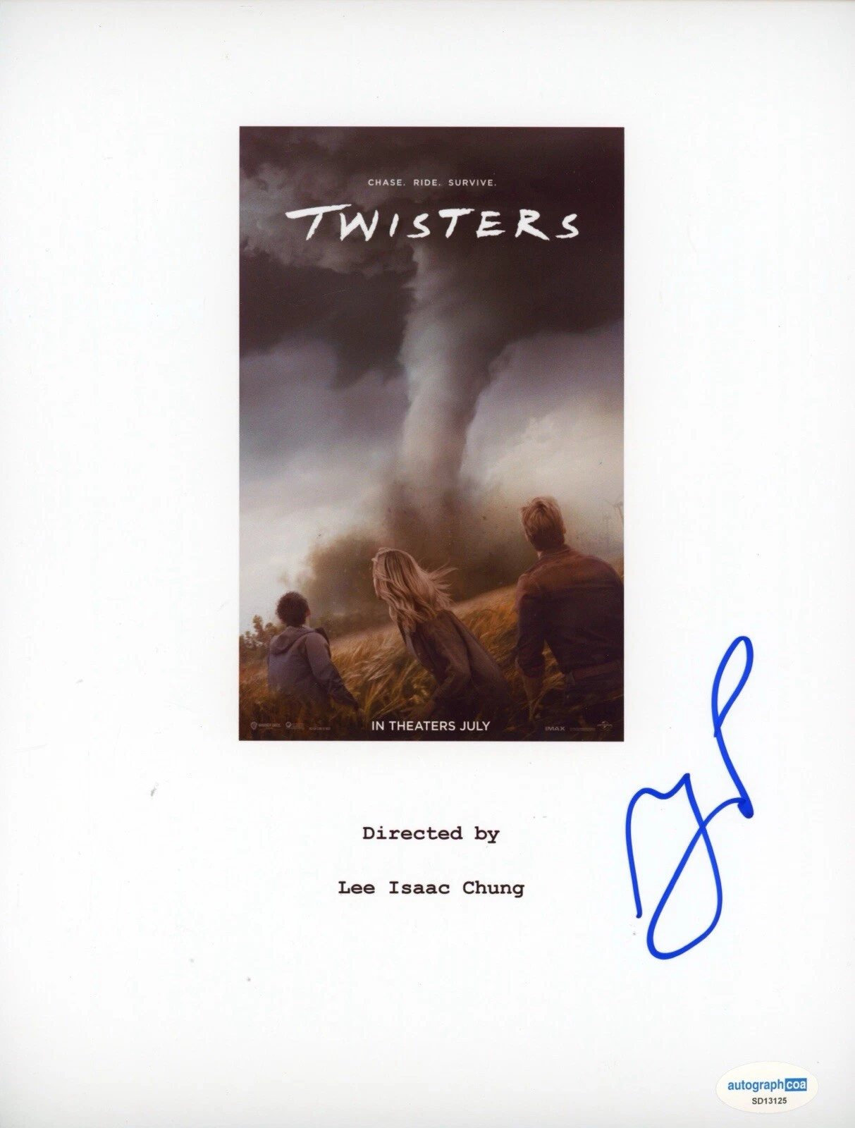 Glen Powell ‘Twisters’ Signed Movie Script Cover ‘Tyler’ ACOA