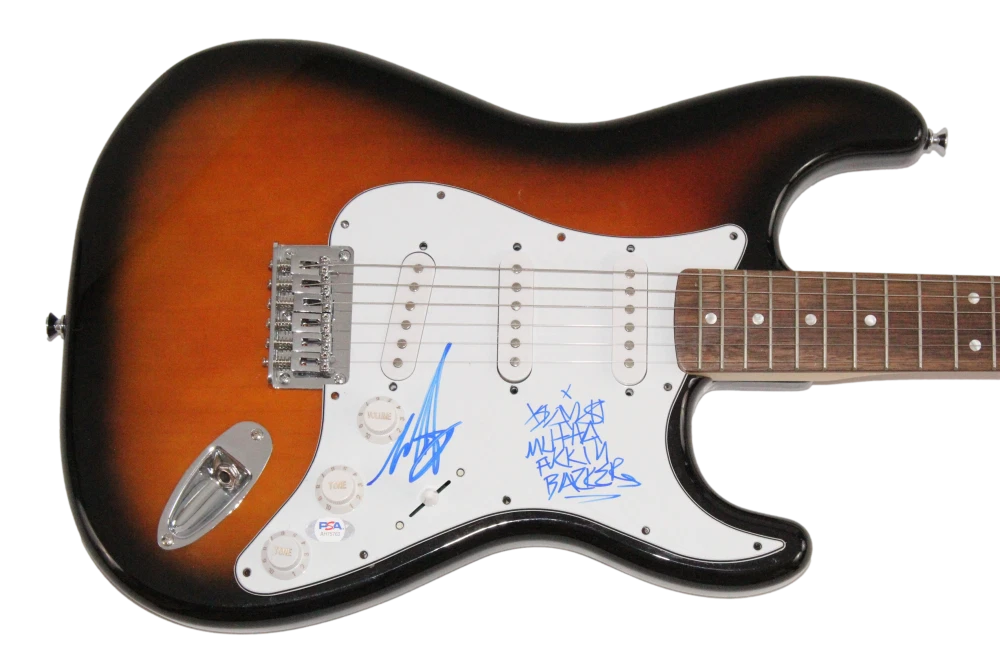 Travis MF Barker & Mark Hoppus Blink-182 Signed Autograph Fender Guitar PSA COA