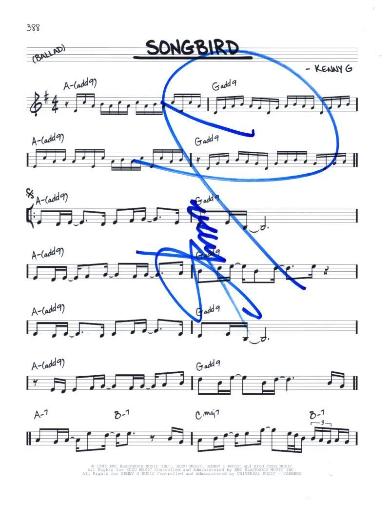 Kenny G Gorelick Signed Autograph Songbird Sheet Music - Duotones Saxophone