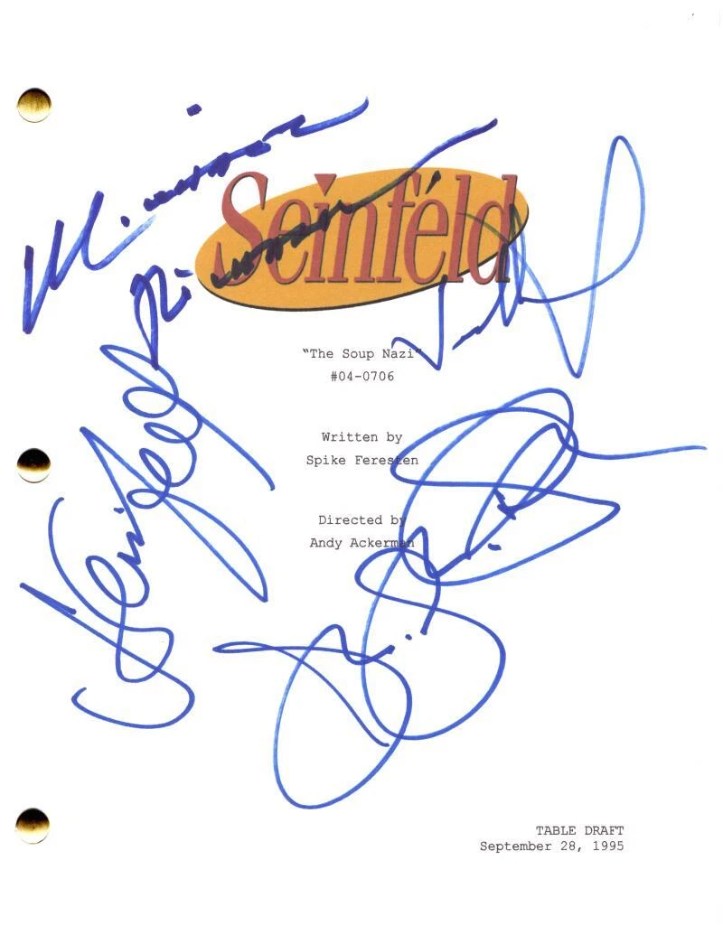 Seinfeld Full Cast x4 Signed Autograph Soup Nazi Script Michael Richards JSA COA