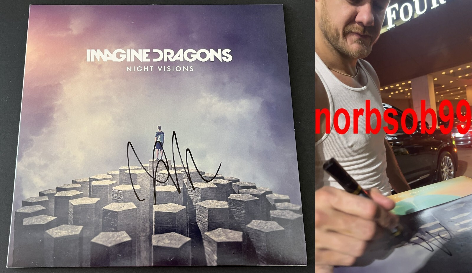 DAN REYNOLDS SIGNED IMAGINE DRAGONS NIGHT VISIONS VINYL wEXACT PROOF BECKETT COA
