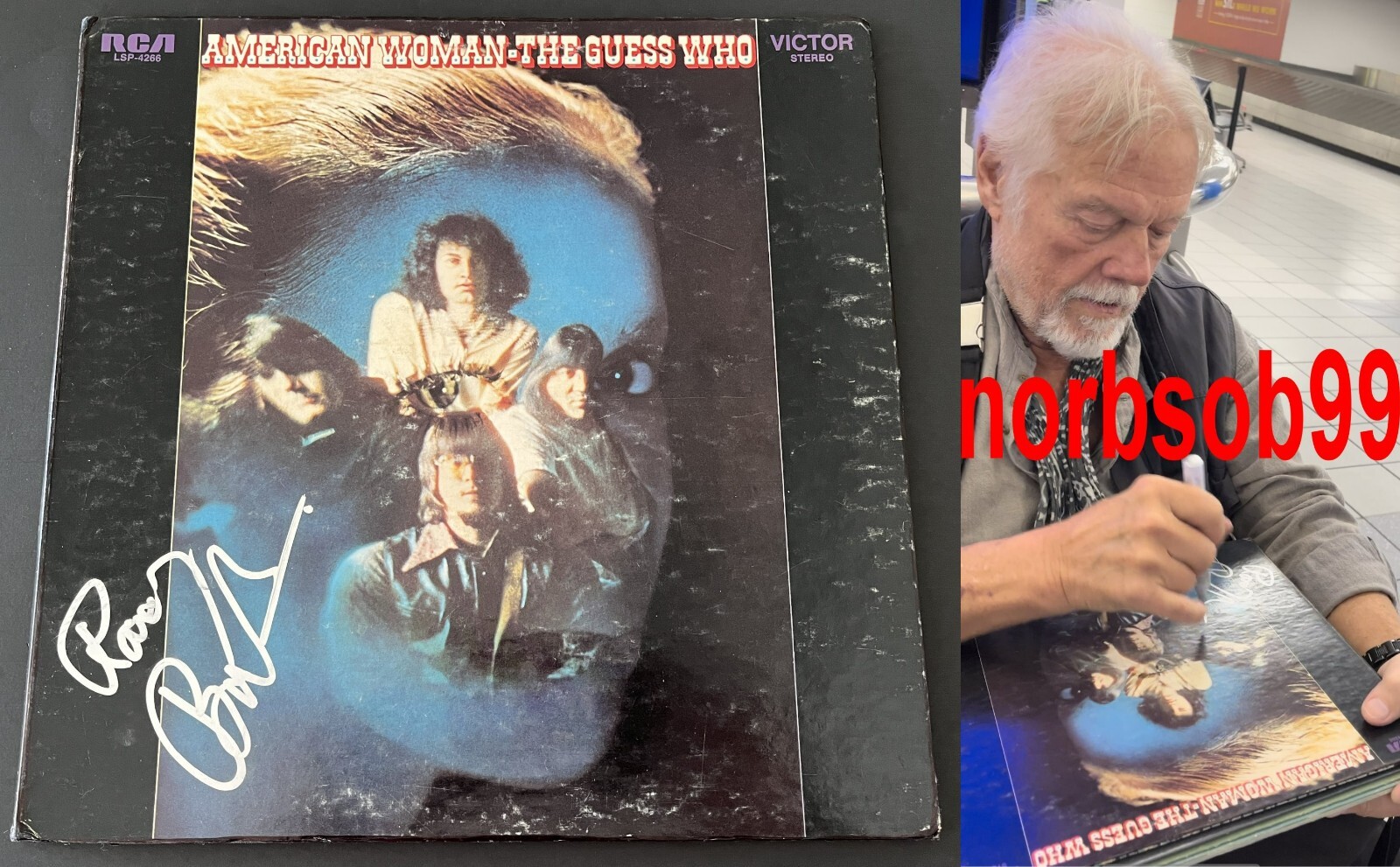 RANDY BACHMAN SIGNED THE GUESS WHO AMERICAN WOMAN VINYL wEXACT PROOF BECKETT COA