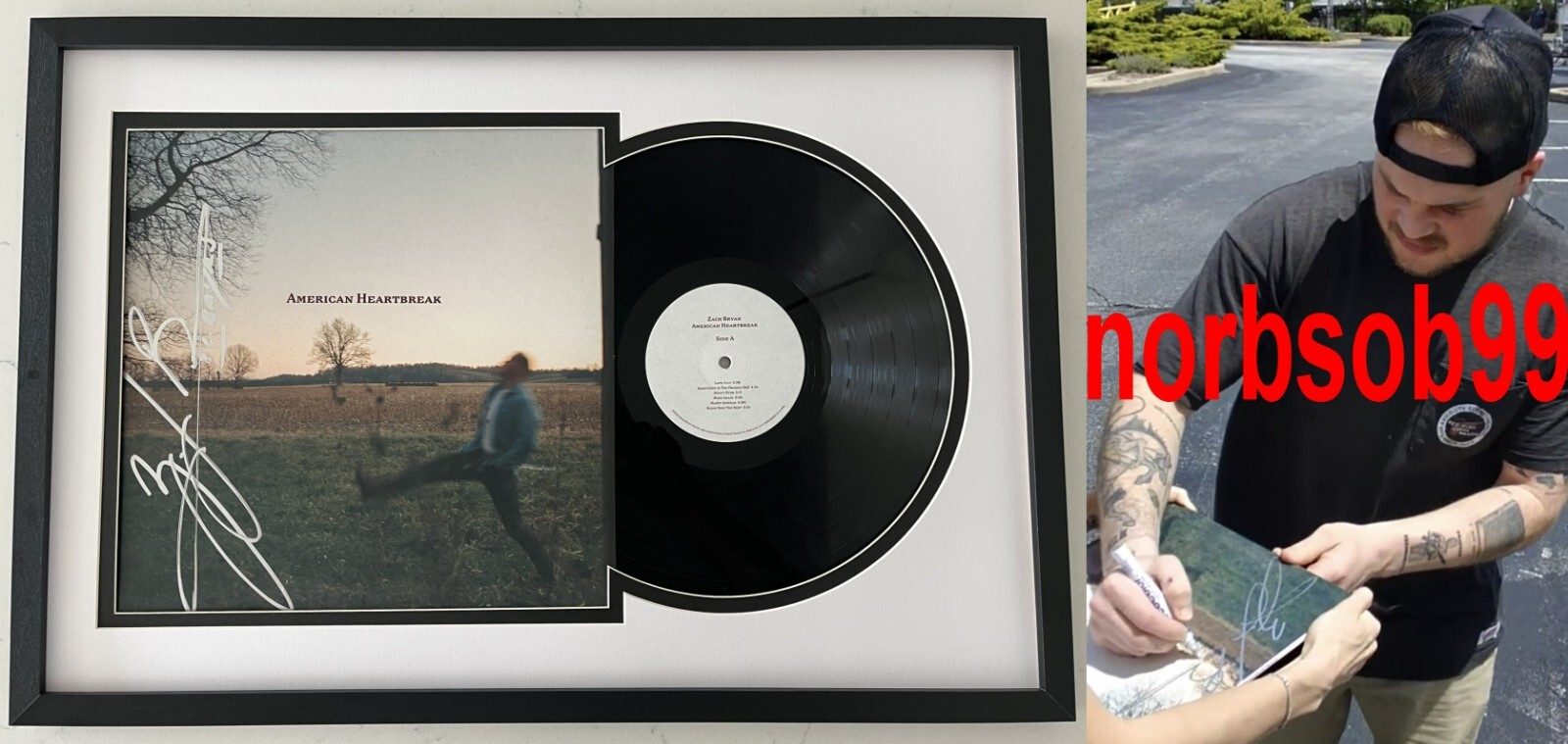 ZACH BRYAN SIGNED AMERICAN HEARTBREAK FRAMED VINYL w/EXACT PROOF BECKETT LOA COA