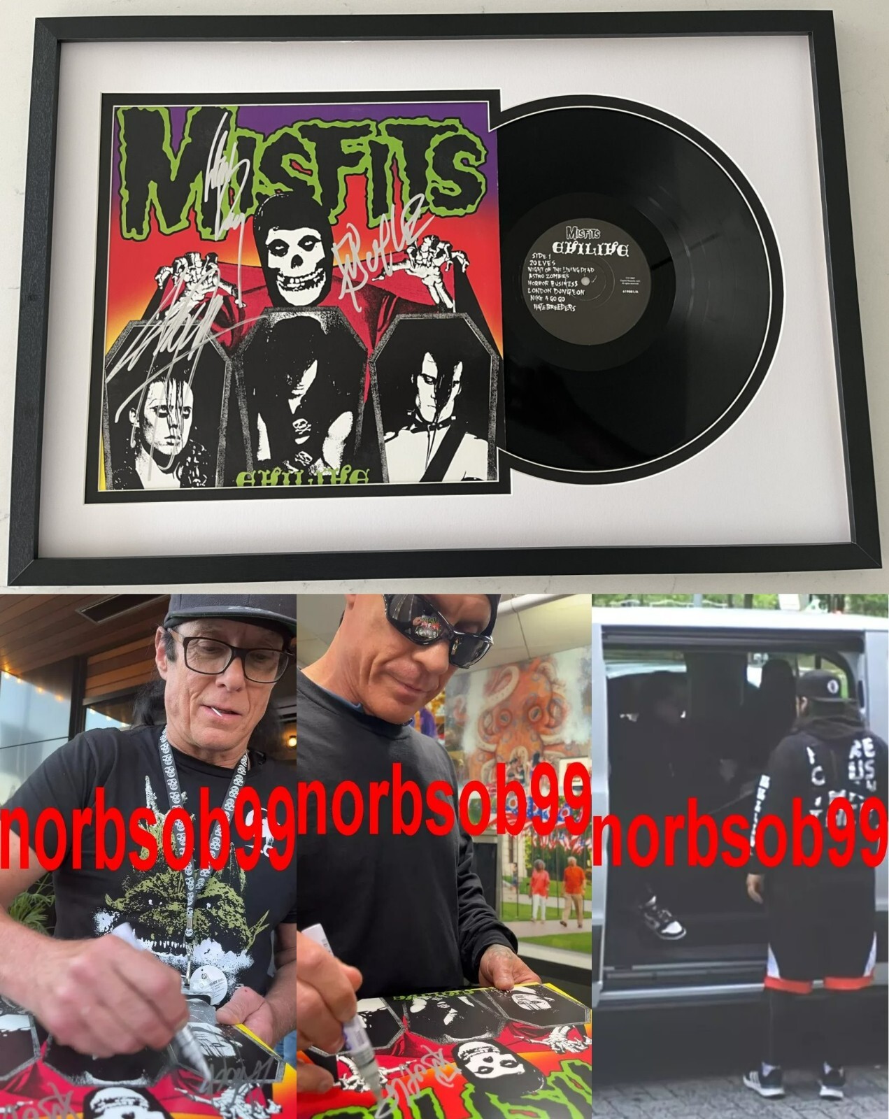MISFITS GLENN DANZIG +2 SIGNED EVILIVE FRAMED VINYL w/EXACT PROOF & BECKETT LOA