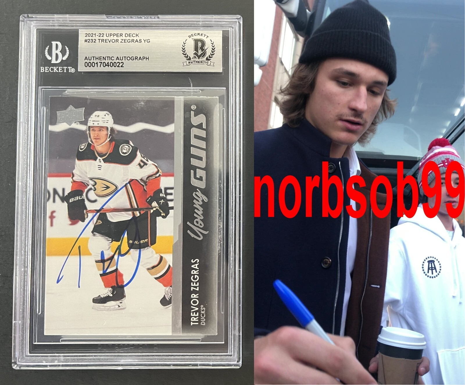 TREVOR ZEGRAS SIGNED 2021 UPPER DECK YOUNG GUNS ROOKIE CARD w/PROOF BECKETT BGS