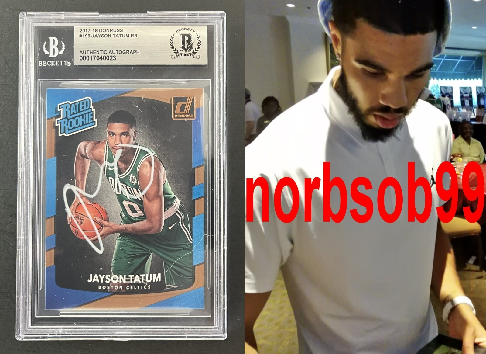 JAYSON TATUM SIGNED 2017-2018 DONRUSS RATED ROOKIE CARD wVIDEO PROOF BECKETT BGS