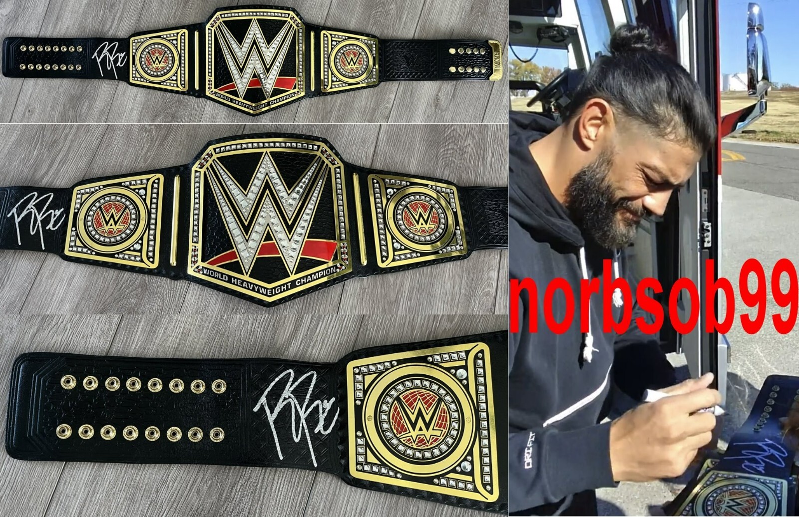 ROMAN REIGNS SIGNED WWE CHAMPIONSHIP LEATHER BELT wEXACT VIDEO PROOF BECKETT COA
