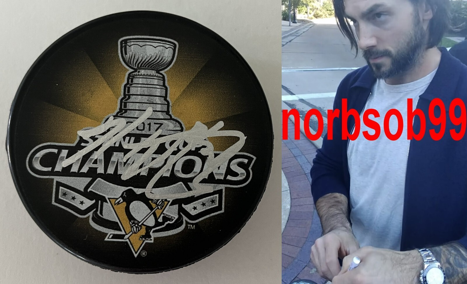 KRIS LETANG SIGNED PITTSBURGH PENGUINS 2017 STANLEY CUP PUCK w/PROOF BECKETT COA